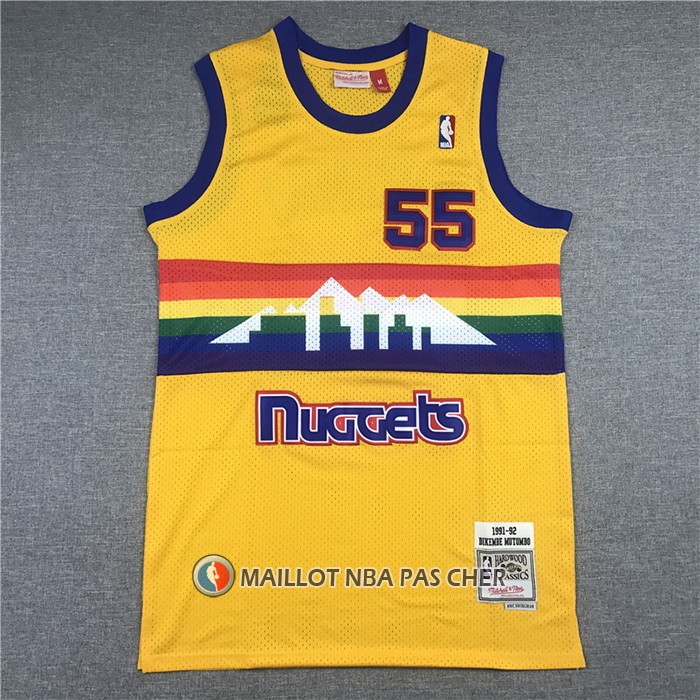 Maillot Denver Nuggets Dikembe Mutombo NO 55 Mitchell & Ness 1991-92 Jaune